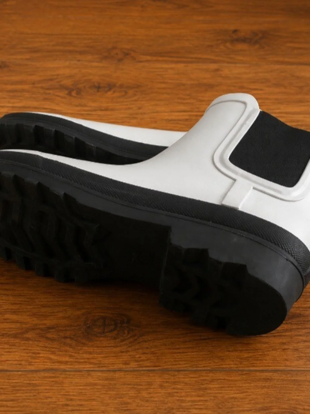 J. Crew White Chelsea-Style Rain Booties with Black Panels